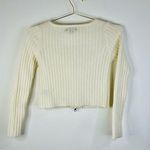 Say What? Say What Women’s Ivory Ribbed Knit Cropped Cardigan Sweater Small Zip-Up V-Neck Photo 4