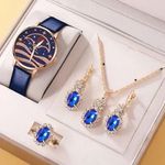 5pcs Set Women Fashion Quartz Watch Female Clock Moon Dial Luxury Brand Design Blue Photo 0