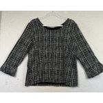 Talbots Sweater Womens Large Black White Plaid Bell Sleeve Stretch Business Top Photo 1