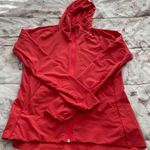 Adidas Orange Coral Hooded Full Zip Lined Pockets Logo Windbreaker, size M Photo 5