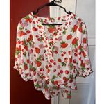 Rose + Olive White Red Strawberry Cherry Tie Front Blouse Size Large Photo 5
