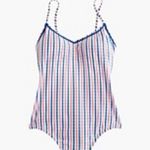 J.Crew NWT  Ballet One-Piece Swimsuit Seersucker Stripes White Blue Pink Size 2 Photo 2