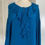 Sundance Silk ruffle front teal blouse Blue Size L Photo 4