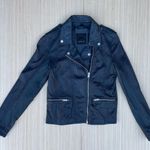 Mauritius Freepy perforated dark teal navy blue leather jacket size US 6 S small Photo 4