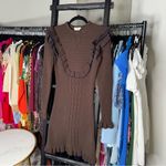 Fendi Wool Blend Ruffle Trim Knit Mini Dress in Chocolate Brown Photo 0