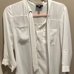 Iz Byer  white Button-Up Blouse with Tie Neck size medium Photo 0