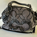 Coach  Madison Signature Sequins Poppy Sophia Satchel Bag Black Canvas & Leather Photo 0