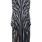 BCBGeneration  Large Midi Dress Striped Halter V-Neck Pockets Stretch Hi-Low Hem Photo 0