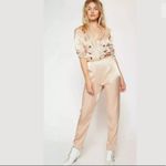 Free People Silky Satin Low V-neck Button Front Long Sleeve Belted Jumpsuit XS Photo 3