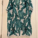 CPOKRTWSO Women's Tropical Leaf Chiffon Swimsuit Cover Up Pom Pom Trim L/XL Size L Photo 3