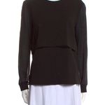 Tibi  Black Layer Blouse W Sheer  Long Sleeves Button Back  Silk Top Wool Size 4 Photo 0