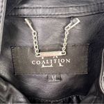LA Coalition Black Moto Jacket, Faux Leather, Quilted, Zippered Pockets, Medium Photo 1