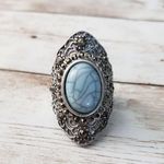 Vintage Ring Silver Tone & Light Blue Stone Large Adjustable/Stretch Photo 0