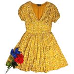 Floral Midi Dress PS Yellow Short Sleeve Deep V Neck Casual Spring Boho Chic Size 4P Photo 1