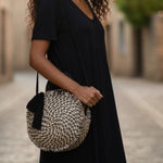 Mud Pie  brand cute as a button round weaved look casual bag. Photo 0