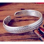 Boutique Unisex Braided Pure 999 Silver Buddhist Mantra Cuff Bracelet,‎ Adjustable Photo 10