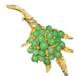 Vintage Jade Grapes Beads Brooch Pink Green Gold Tone Jewelry Accessories Green Photo 9