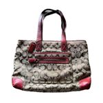 Coach Vintage Signature Brown Classic Canvas & Red Leather Trim Tote Bag 6082 Photo 0