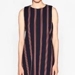 ZARA Navy Red Stripe Thick Shift Dress Ruffle Hem m Photo 0