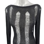 Women's Black Long Sleeve Open Knit Backless Boat Neck Mini Bodycon Dress Size S Photo 2