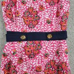 Tory Burch Womens Melanie Dress 2 Pink Linen Floral Sleeveless Gold Buttons Photo 5