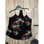 Lavender Brown Women's Black Floral Print V-Neck Sleeveless Tank Top Size Large Photo 1