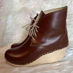 Maguba Leather Wood Wedge Clog Wedge Boot‎ Chocolate Brown Women’s 38 8 Photo 0