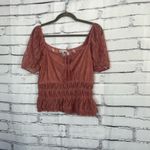 Iris  Lace Peplum Blouse Women’s L Dusty Rose Sheer Puff Sleeve Romantic Top Photo 7