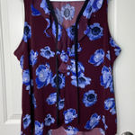 Elle NWOT women’s maroon purple blue floral sleeveless tie stretch blouse XXL Photo 0