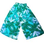 Label of Love Anthropologie Size S Wide Leg Pull On Pants Tropical Floral Flowy Green Photo 2