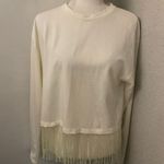 ZARA  Trafaluc Ivory Fringe Sweatshirt Top S Costal Cowgirl Western Festival Photo 0