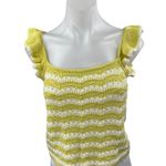 Heartloom Women's Yellow Striped Crochet Knit Flutter Sleeve Sweater Tank Top M Photo 0