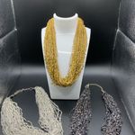 Set of 3 multi strand beaded necklaces gold/silver/black 16” ' Black Photo 1