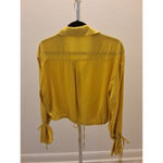 SheIn Long Sleeve Cropped Yellow Tie Sleeves Drawing String Button Up Top Photo 3