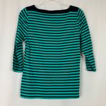 Talbots | 3/4 Sleeve Green Navy Stripe Stretch Weekend Tee Shirt Womens LP Photo 3