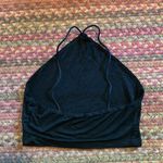 BLACK BASIC HIGH NECK STRAPPY OPEN BACK CROP TOP Photo 1