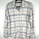 Free People LoveLand Pastel Plaid Button Down Frayed Hem Boho Shirt Small Photo 0