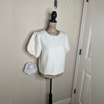 She & Sky NTM: Textured Puff Sleeve White with Metallic Silver Threads Top Sz L Photo 5