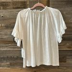 Goldie NWT  Lewinter Butterfly Peasant Ruffle Sleeve White 100% Cotton Tee Small Photo 4