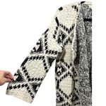 POL Aztec Print Open Front Popcorn Knit Cardigan Sweater Black Cream Medium Photo 10