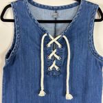 Aerie Blue Denim Chambray Mini Dress with Rope Lace-Up Front Size Med Photo 2