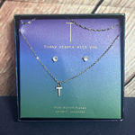 A New Day T"—Initial Necklace Silver Chain With Diamond Stud Earrings NIB Photo 0