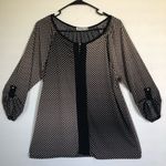 AGENDA Womens Top Size XL Loose Style 3/4 Sleeves Silky Polyester Black Beige Photo 0