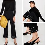ZARA  Black Cropped Crepe Pearl Embellished Hem Trousers Small Photo 3