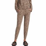 Monrow Cashmere Blend Soft Knit Leopard Print Jogger Size Medium Latte Brown Photo 2