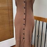 Knot Sisters Revolve  ribbed stretch bodycon Phoenix snap front cocoa brown maxi Photo 0