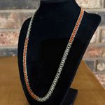 Vintage Artisan Orange and White beaded necklace Silver Photo 1