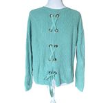 Lucky Brand Cotton Knit Sweater Lace Up Back Turquoise Womens Size Small Photo 1