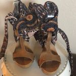 Mtng spectacular wood sandals cloth tie‎ heels 36 Size 5 Photo 0