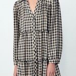 ZARA Gingham Plaid Button Front Tier Layered Mini Dress Black Size XS Photo 0